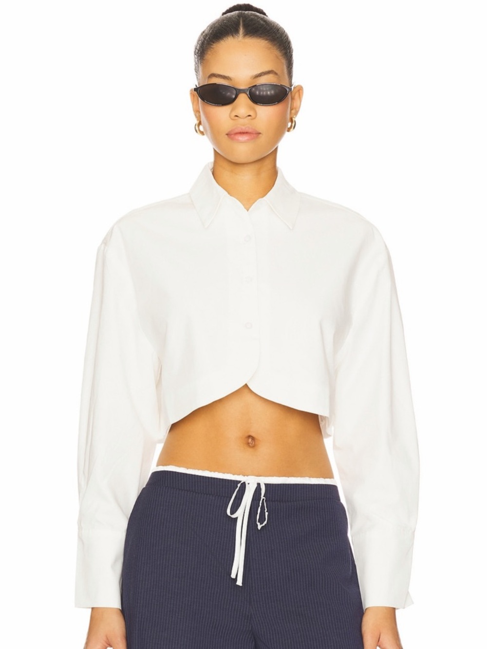 All The Ways Revolve Tara White Poplin Cropped Long Sleeve Button Up Top S NWT